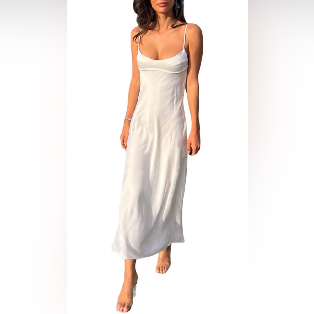 NWOT White Maxi Cocktail Dress Size M - Picture 3 of 9